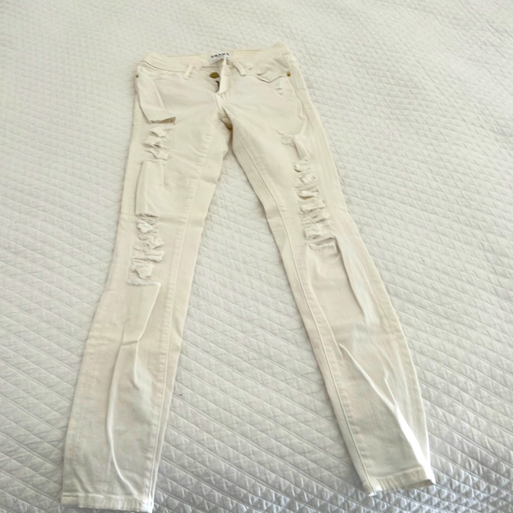 Frame distressed white jeans